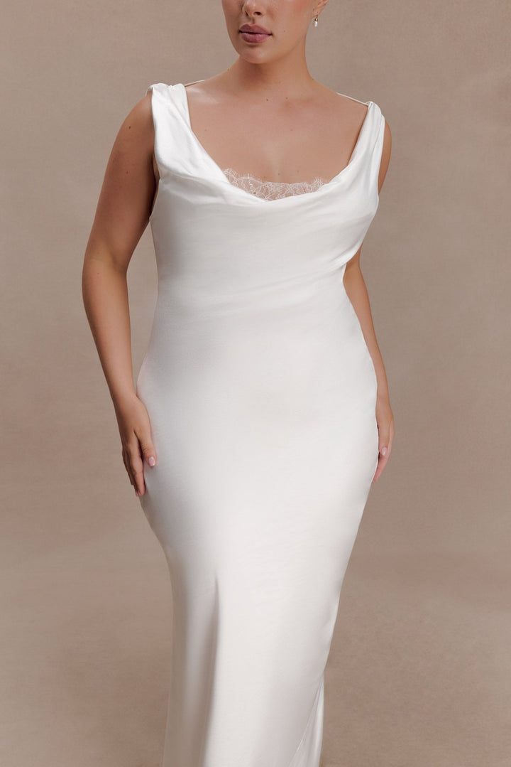 Ashley Cowl Neck Lace And Satin Maxi Dress - 6