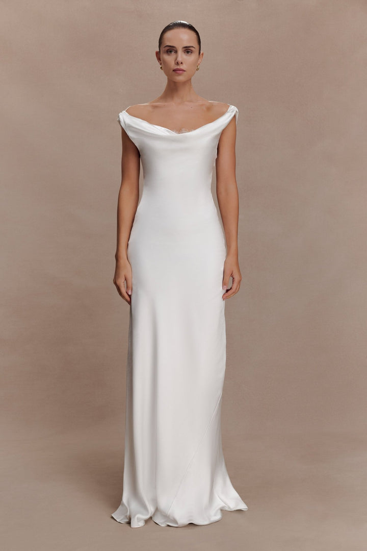 Ashley Cowl Neck Lace And Satin Maxi Dress - 1