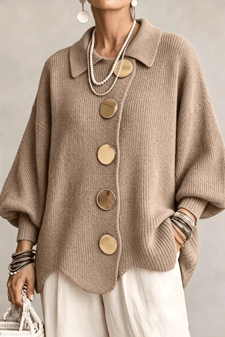 Bellaria Gold-Button Knit Cardigan - 1