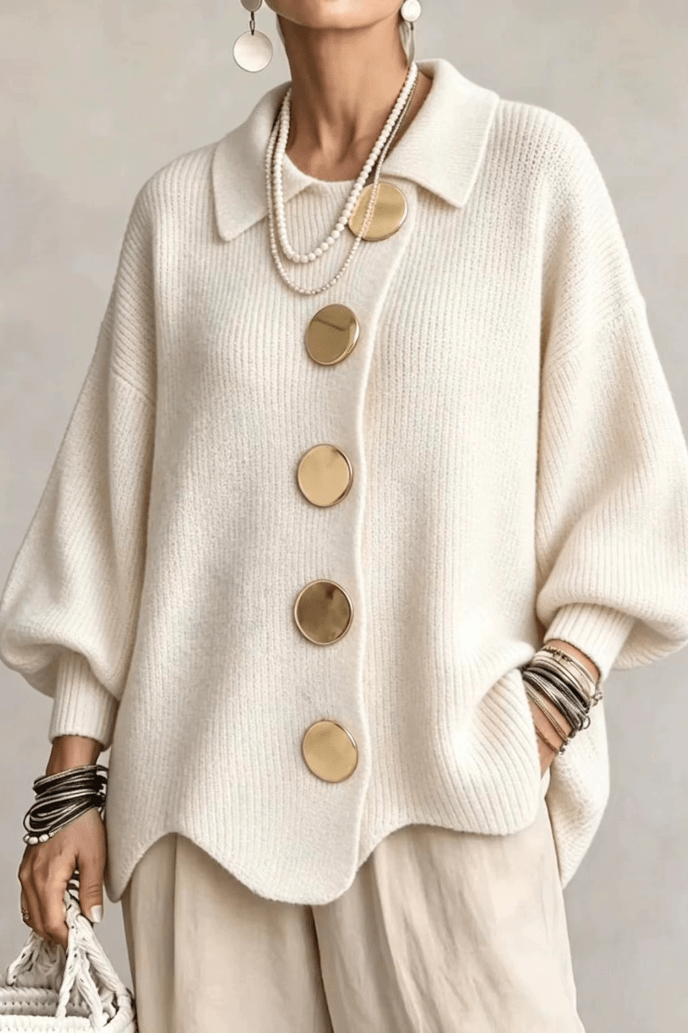 Bellaria Gold-Button Knit Cardigan - 3