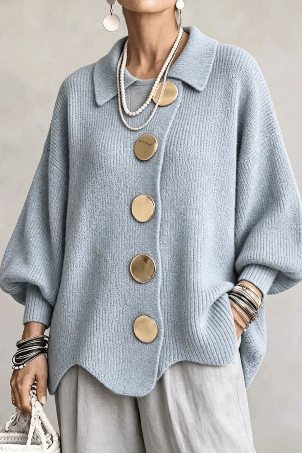 Bellaria Gold-Button Knit Cardigan - 4