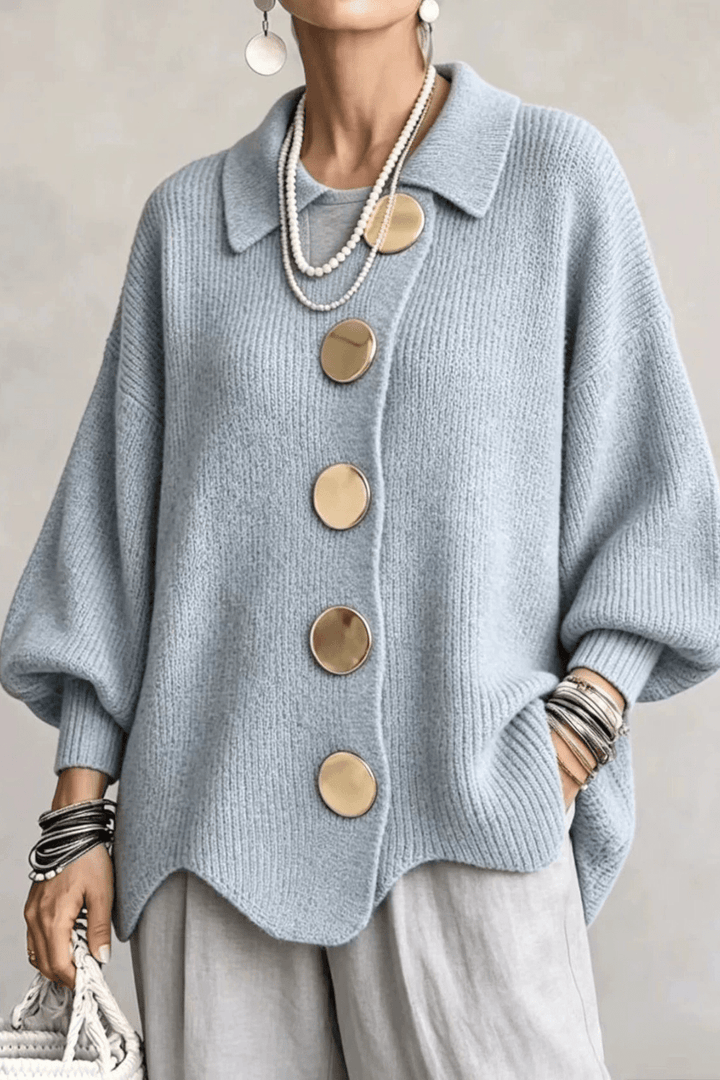 Bellaria Gold-Button Knit Cardigan - 4