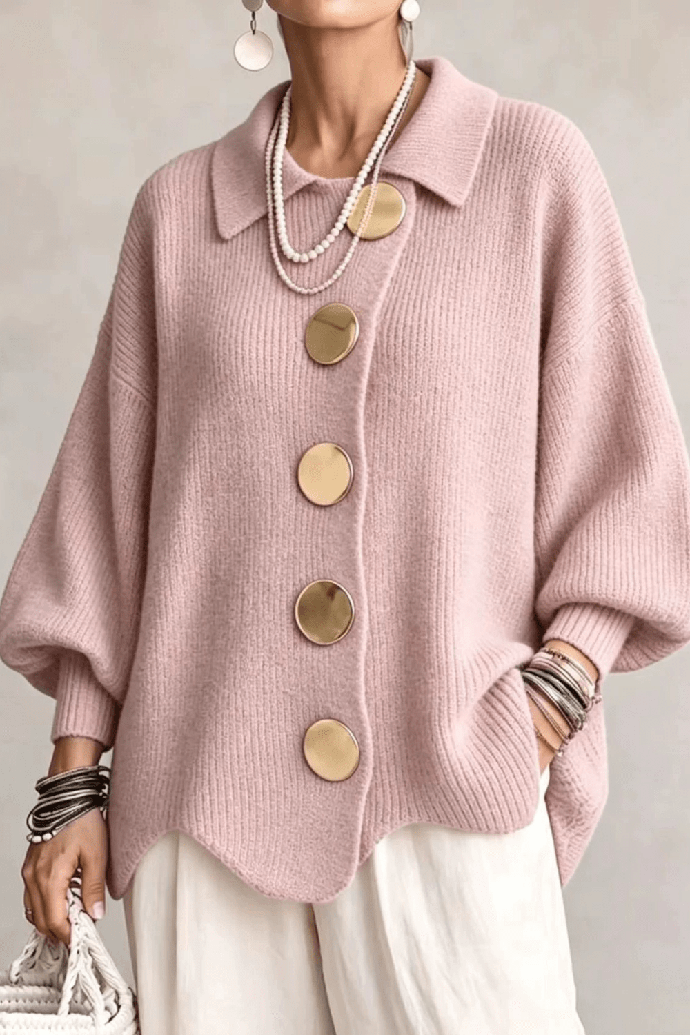 Bellaria Gold-Button Knit Cardigan - 2