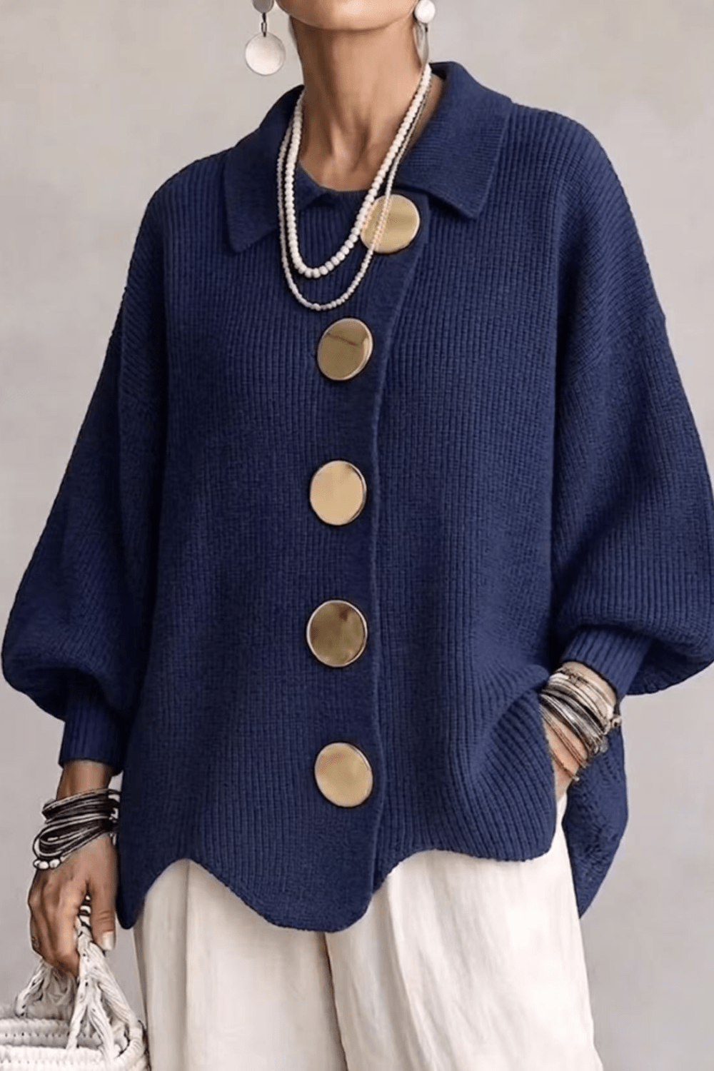 Bellaria Gold-Button Knit Cardigan - 5