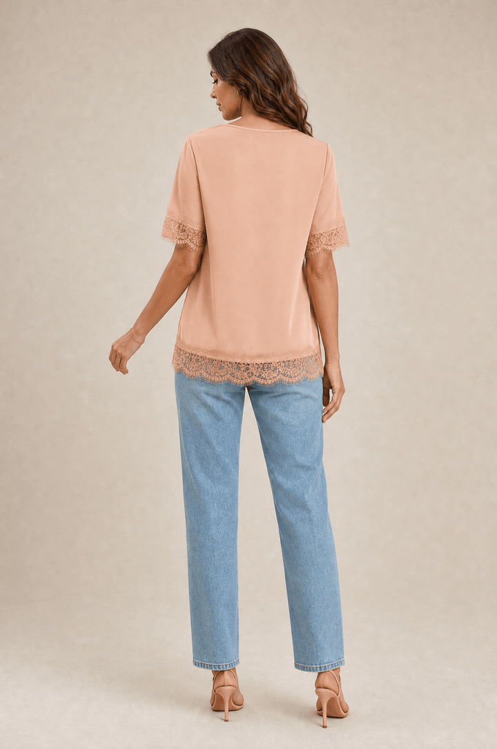 Bianca Lace Trim Satin Top - 12