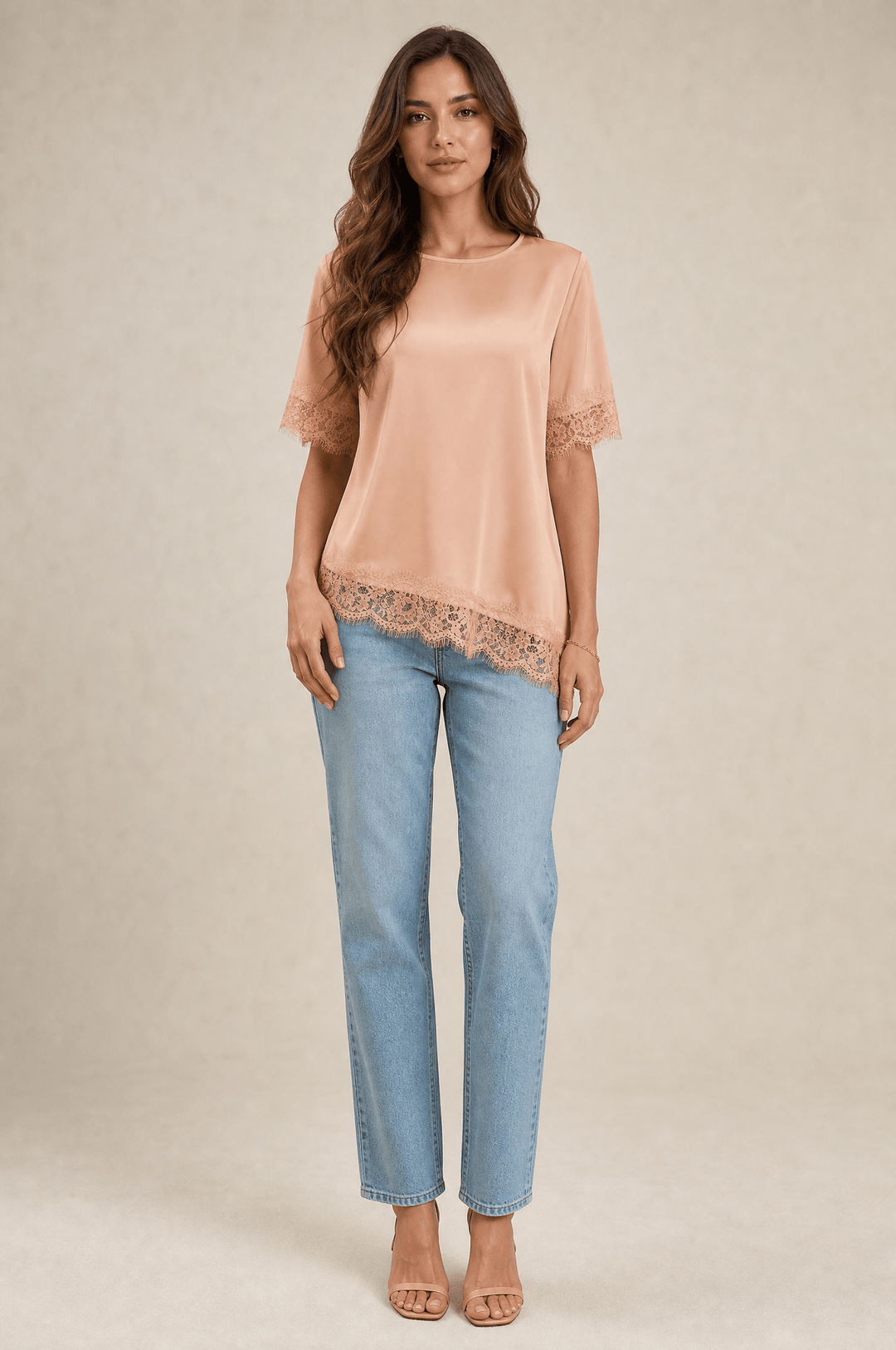 Bianca Lace Trim Satin Top - 10