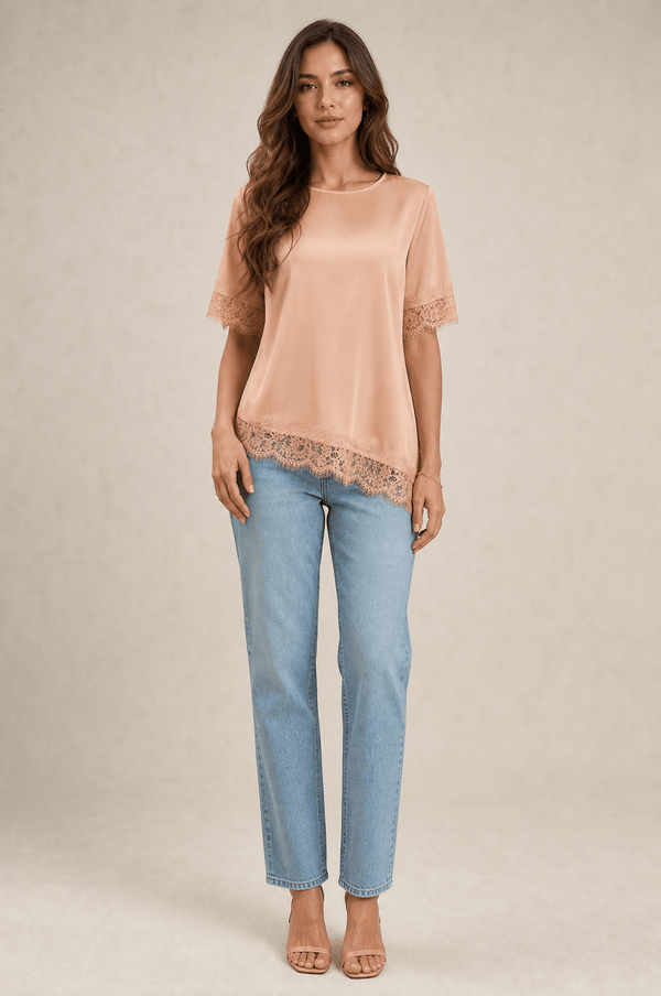 Bianca Lace Trim Satin Top - 10