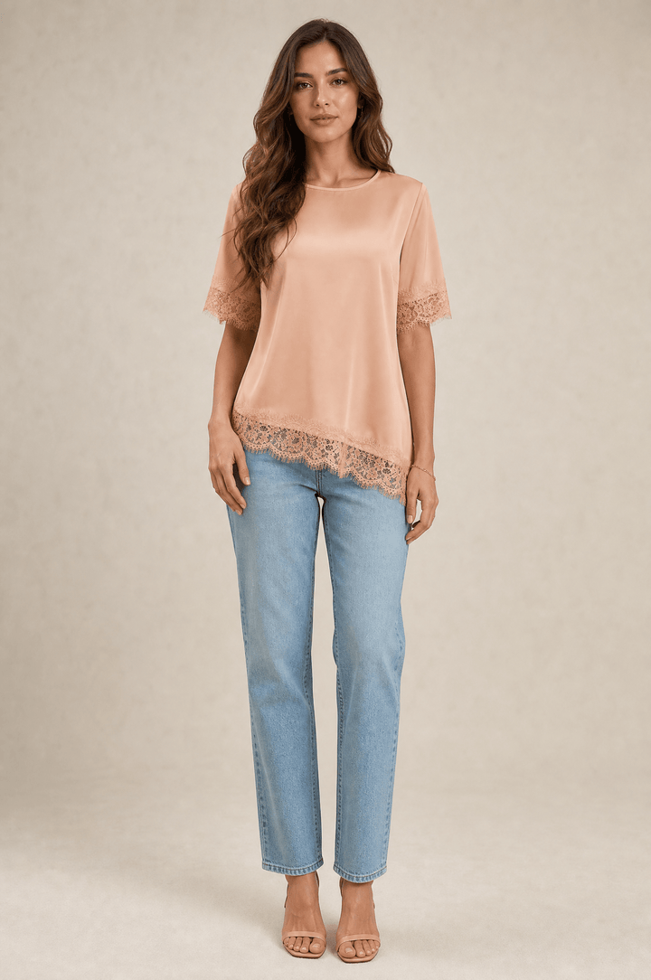Bianca Lace Trim Satin Top - 10