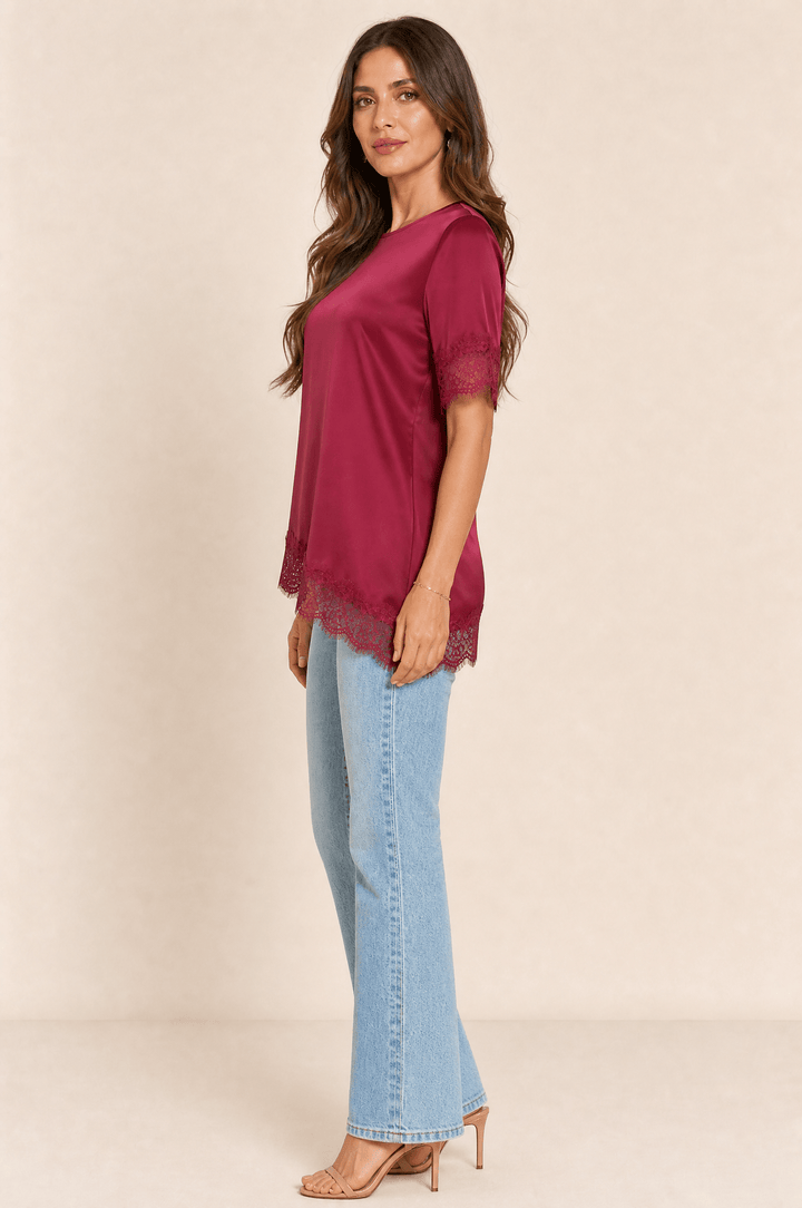 Bianca Lace Trim Satin Top - 2