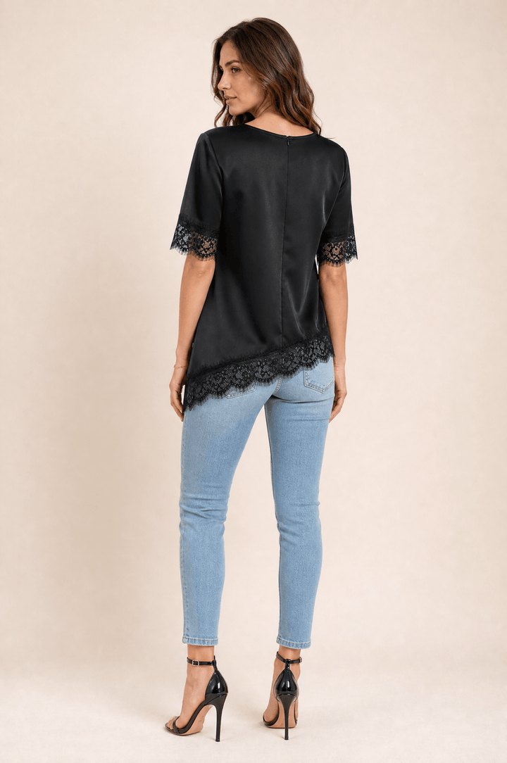 Bianca Lace Trim Satin Top - 9