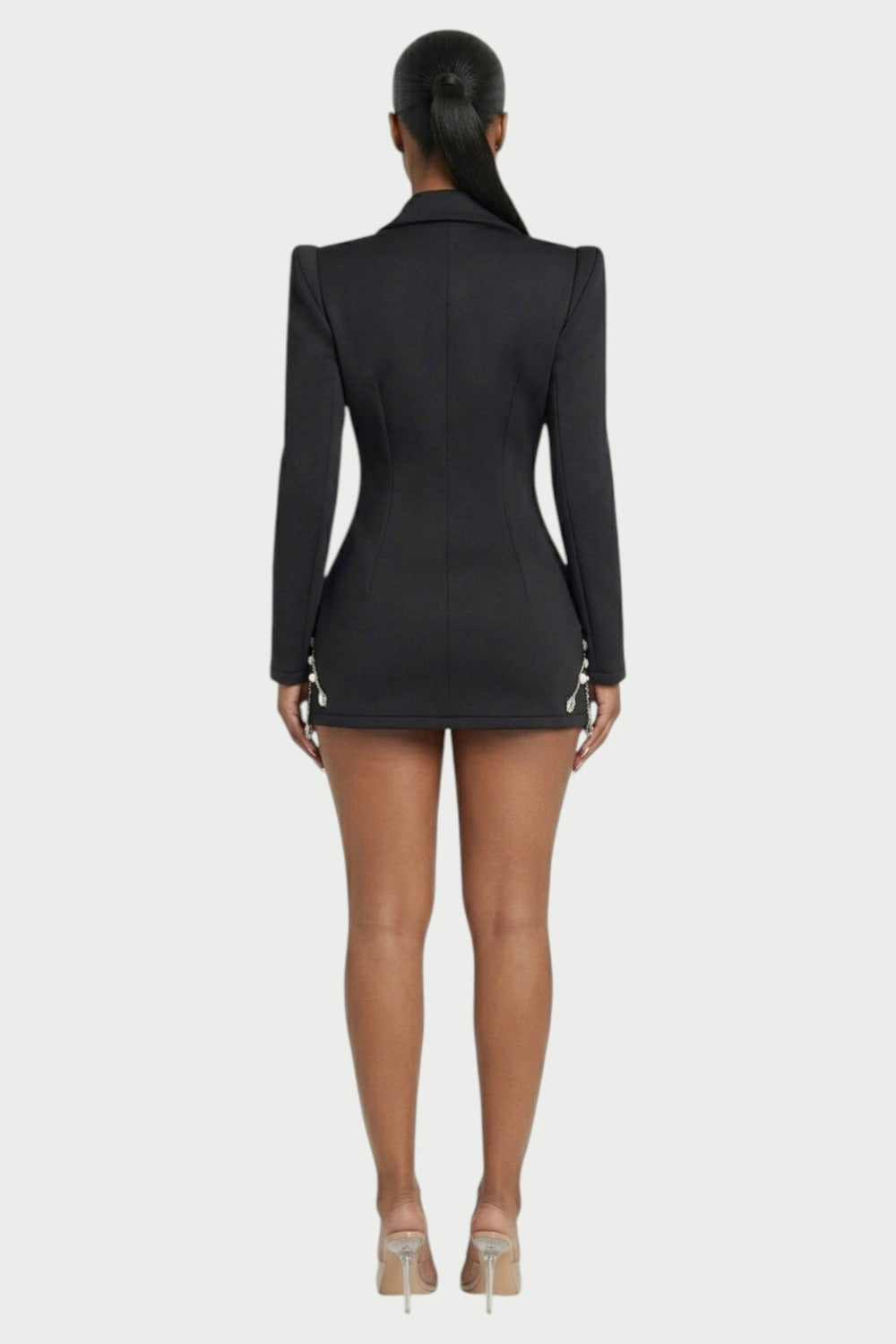 Vesper Crystal-Fringe Blazer Mini Dress in Black Pearl – 2