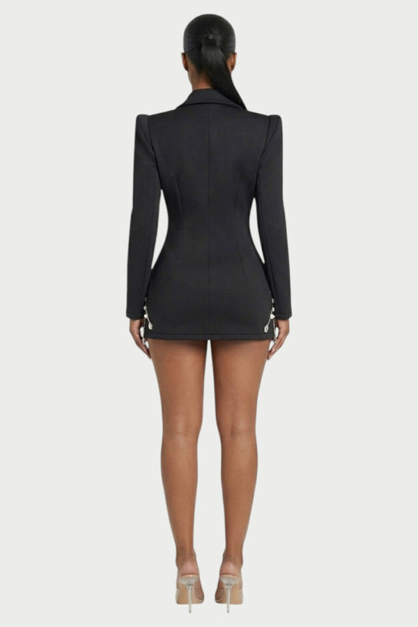 Vesper Crystal-Fringe Blazer Mini Dress in Black Pearl – 2