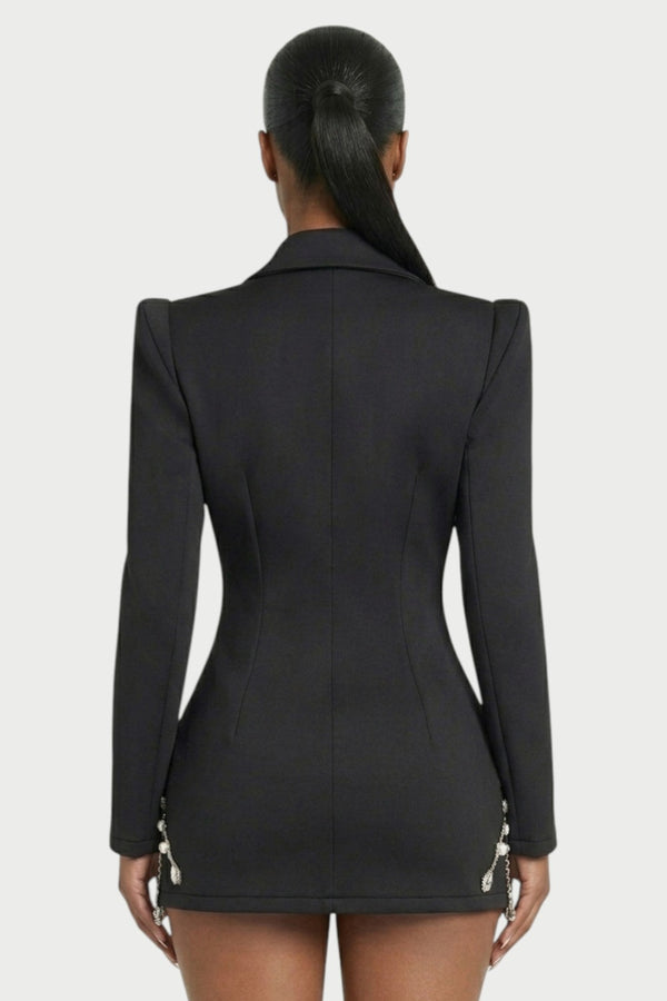 Vesper Crystal-Fringe Blazer Mini Dress in Black Pearl – 5