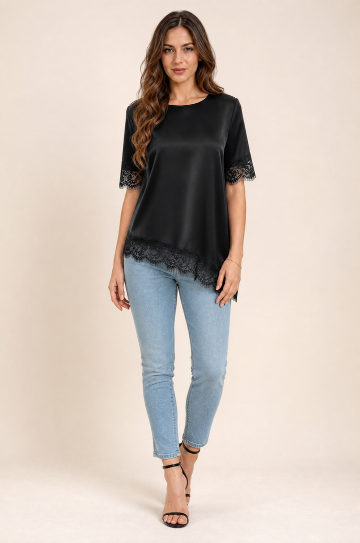 Bianca Lace Trim Satin Top