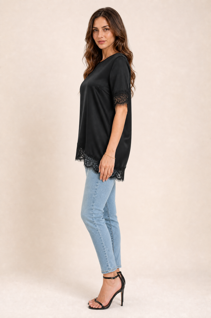 Bianca Lace Trim Satin Top
