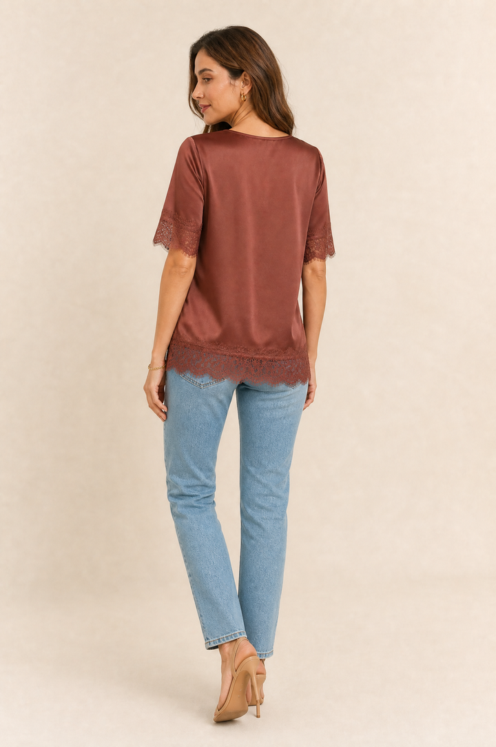 Bianca Lace Trim Satin Top