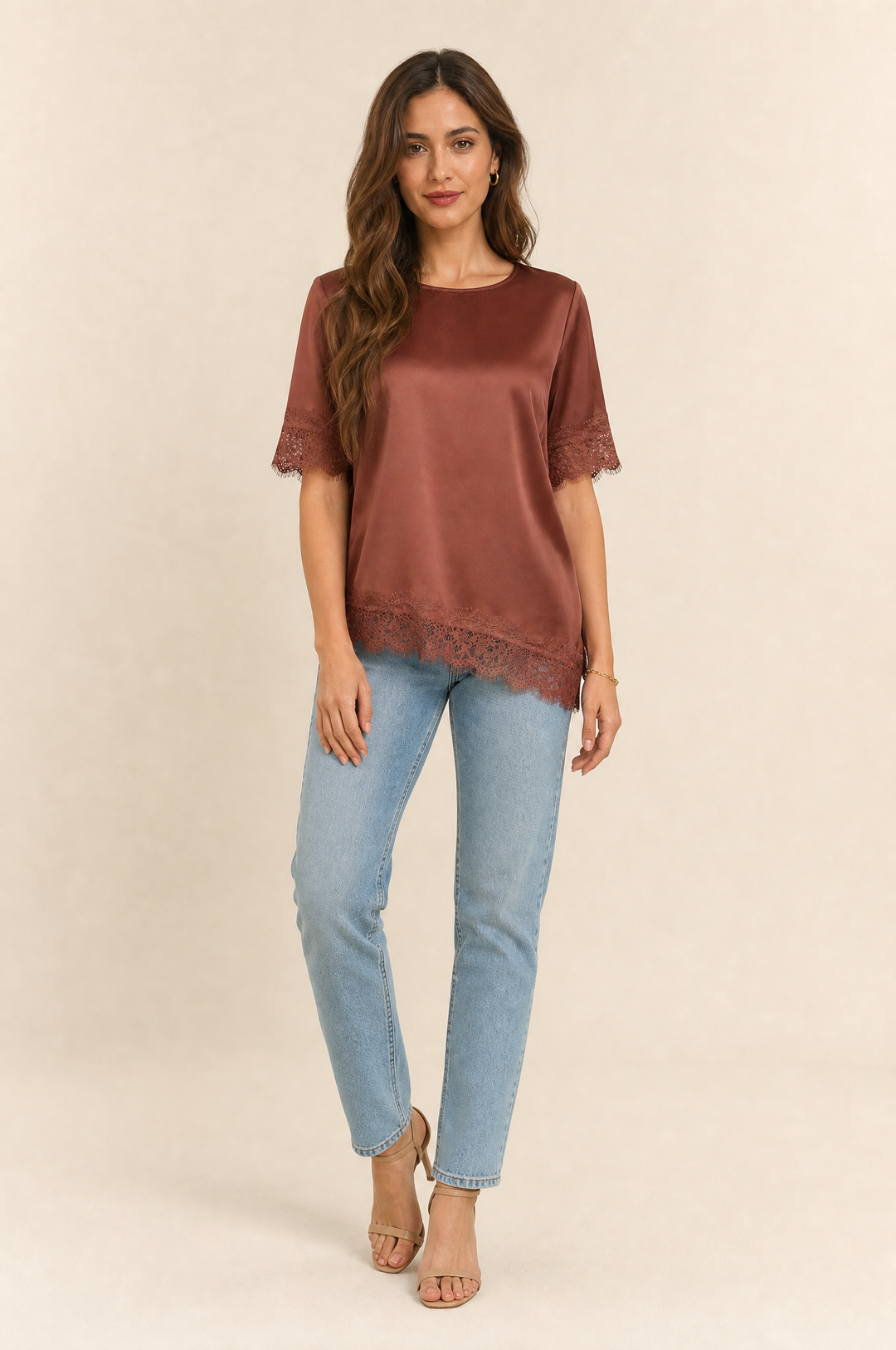 Bianca Lace Trim Satin Top