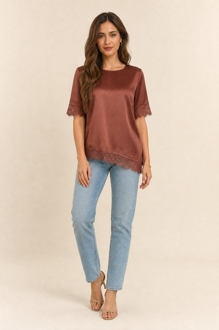 Bianca Lace Trim Satin Top
