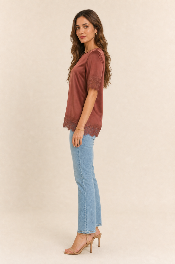 Bianca Lace Trim Satin Top