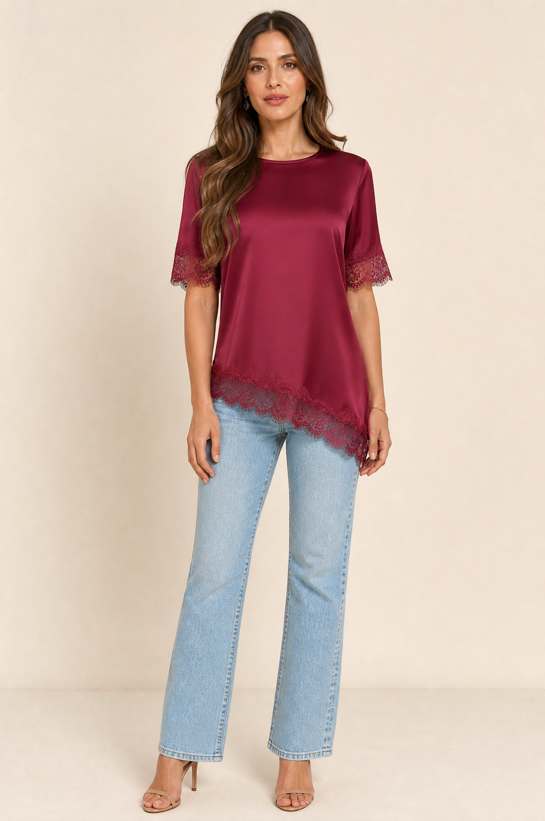 Bianca Lace Trim Satin Top