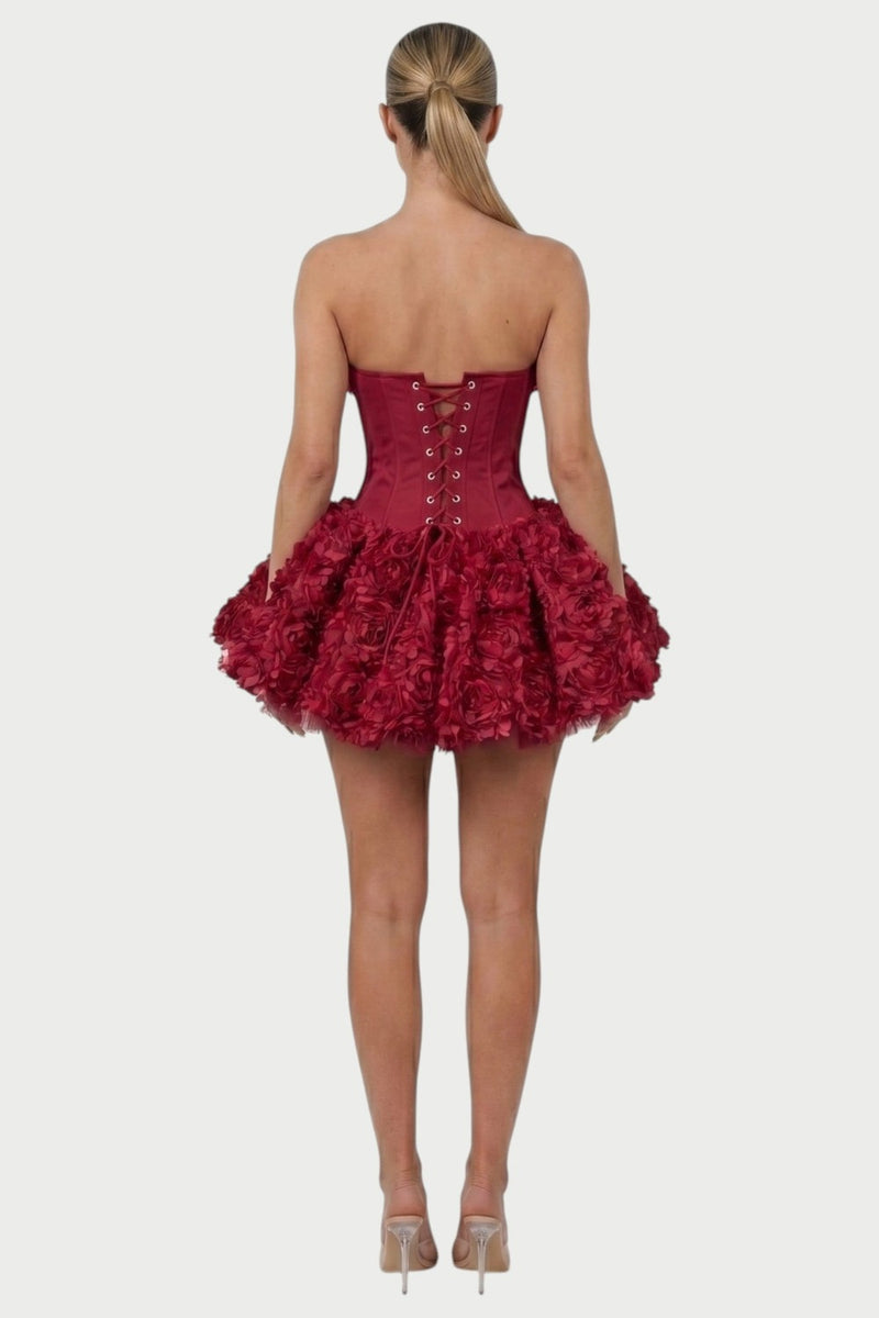 Thalia Strapless Floral Ruffle Mini Dress