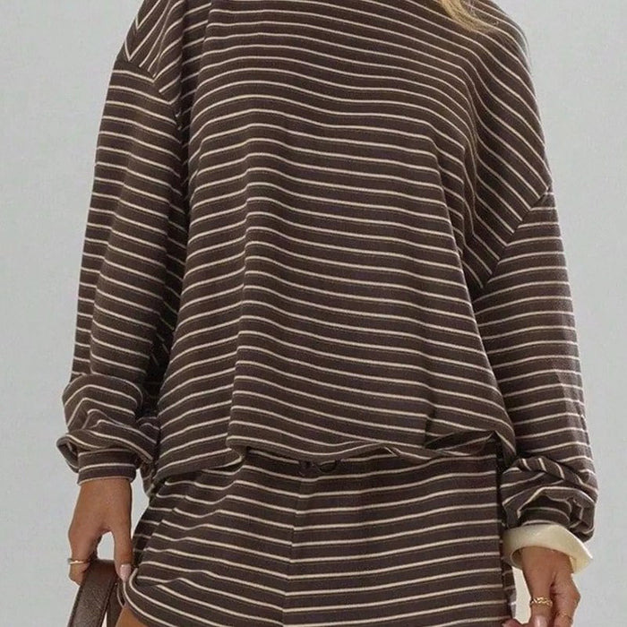 Camille Striped Long-Sleeve Top & Shorts Set – detail: Boxy top over drawstring shorts