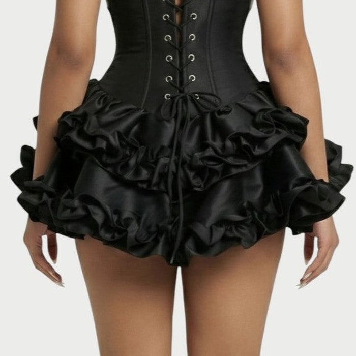 Tiered ruffle hem in Black – detail