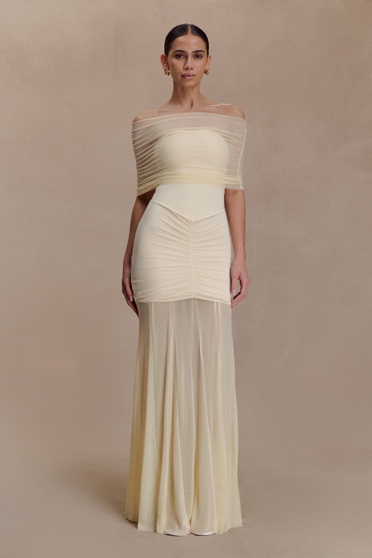 Caspian Slinky And Mesh Off Shoulder Maxi Dress - 25
