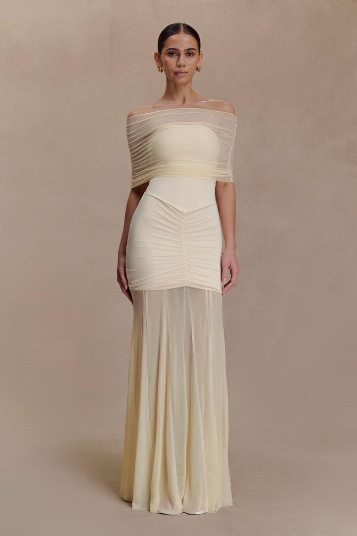 Caspian Slinky And Mesh Off Shoulder Maxi Dress - 25