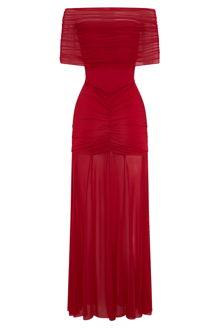 Caspian Slinky And Mesh Off Shoulder Maxi Dress - 14