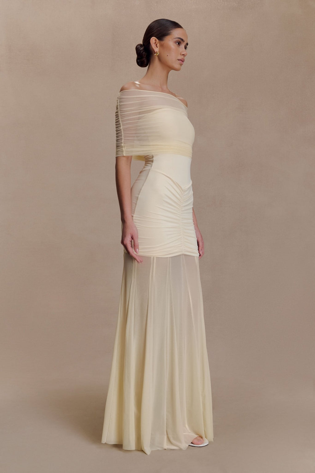 Caspian Slinky And Mesh Off Shoulder Maxi Dress - 28