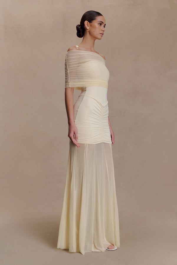 Caspian Slinky And Mesh Off Shoulder Maxi Dress - 28