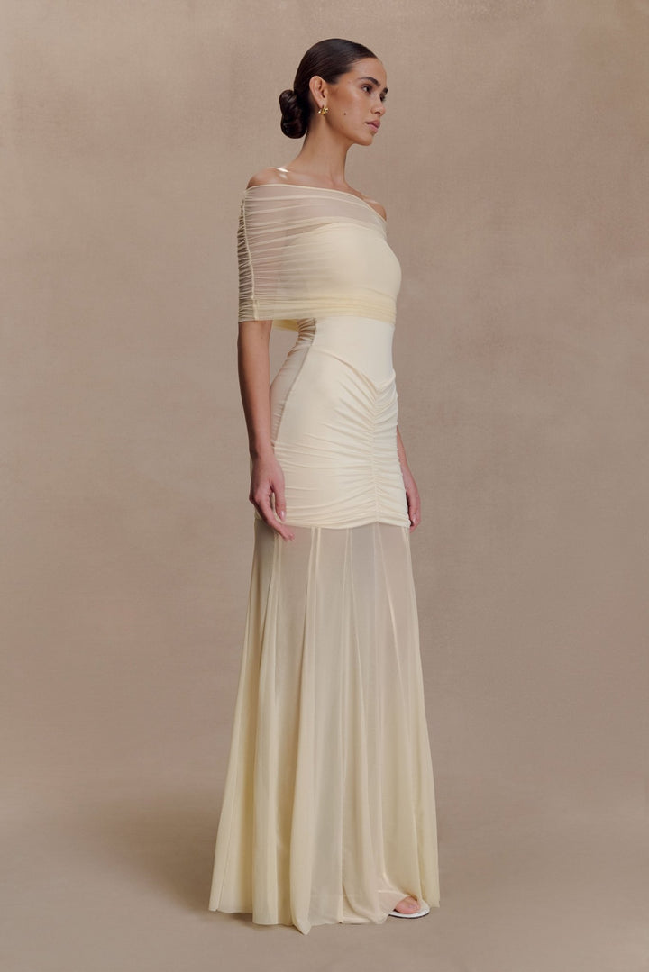 Caspian Slinky And Mesh Off Shoulder Maxi Dress - 28