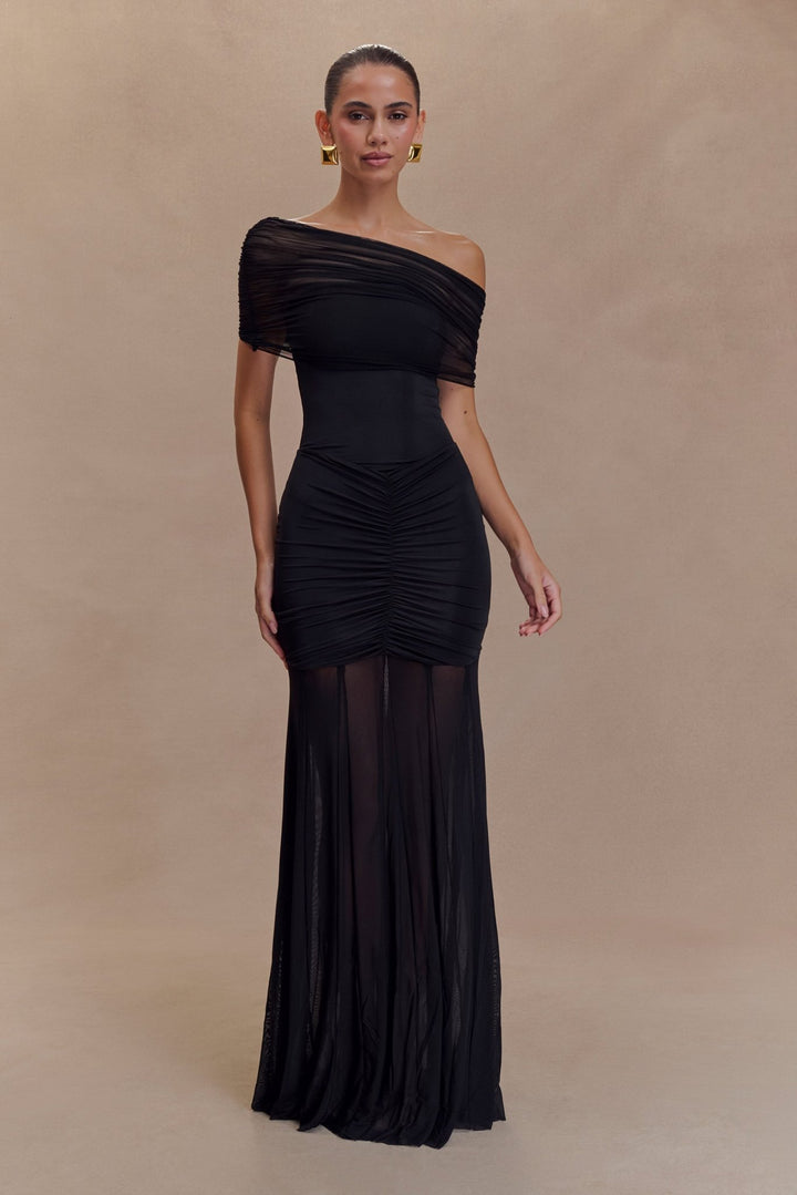 Caspian Slinky And Mesh Off Shoulder Maxi Dress - 2