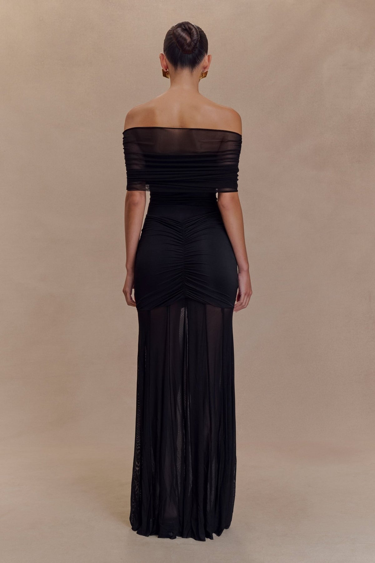 Caspian Slinky And Mesh Off Shoulder Maxi Dress - 5