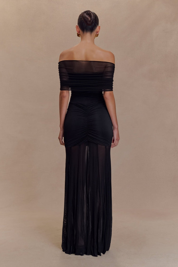 Caspian Slinky And Mesh Off Shoulder Maxi Dress - 5