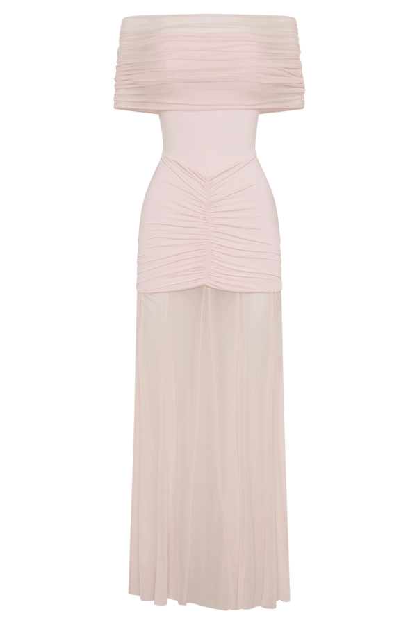 Caspian Slinky And Mesh Off Shoulder Maxi Dress - 21