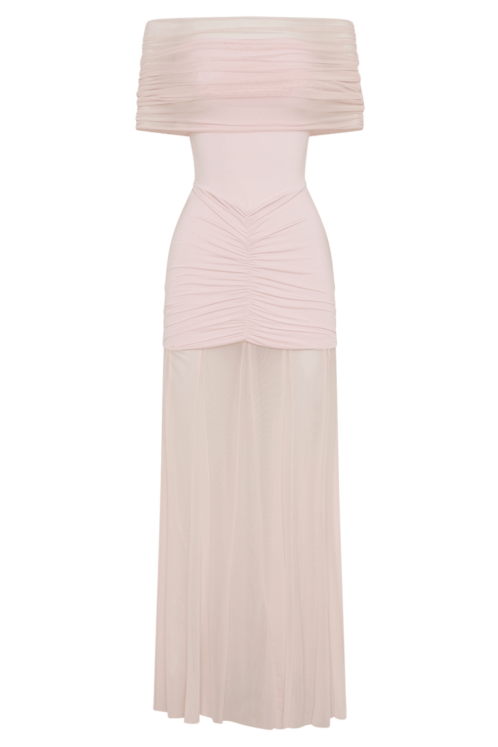 Caspian Slinky And Mesh Off Shoulder Maxi Dress - 21