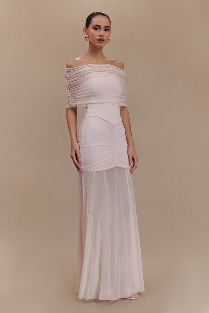 Caspian Slinky And Mesh Off Shoulder Maxi Dress - 17