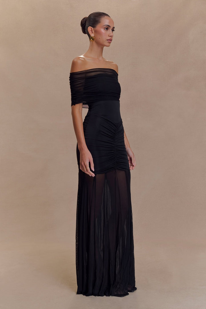 Caspian Slinky And Mesh Off Shoulder Maxi Dress - 4