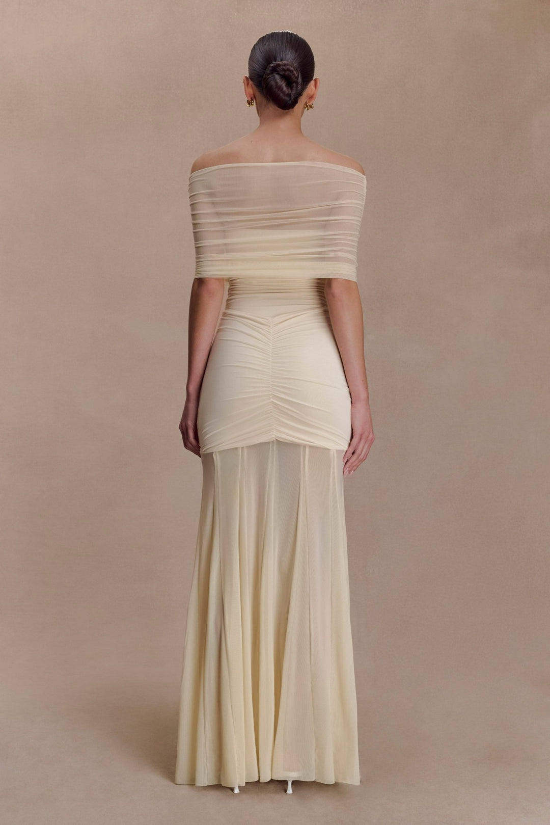 Caspian Slinky And Mesh Off Shoulder Maxi Dress - 29