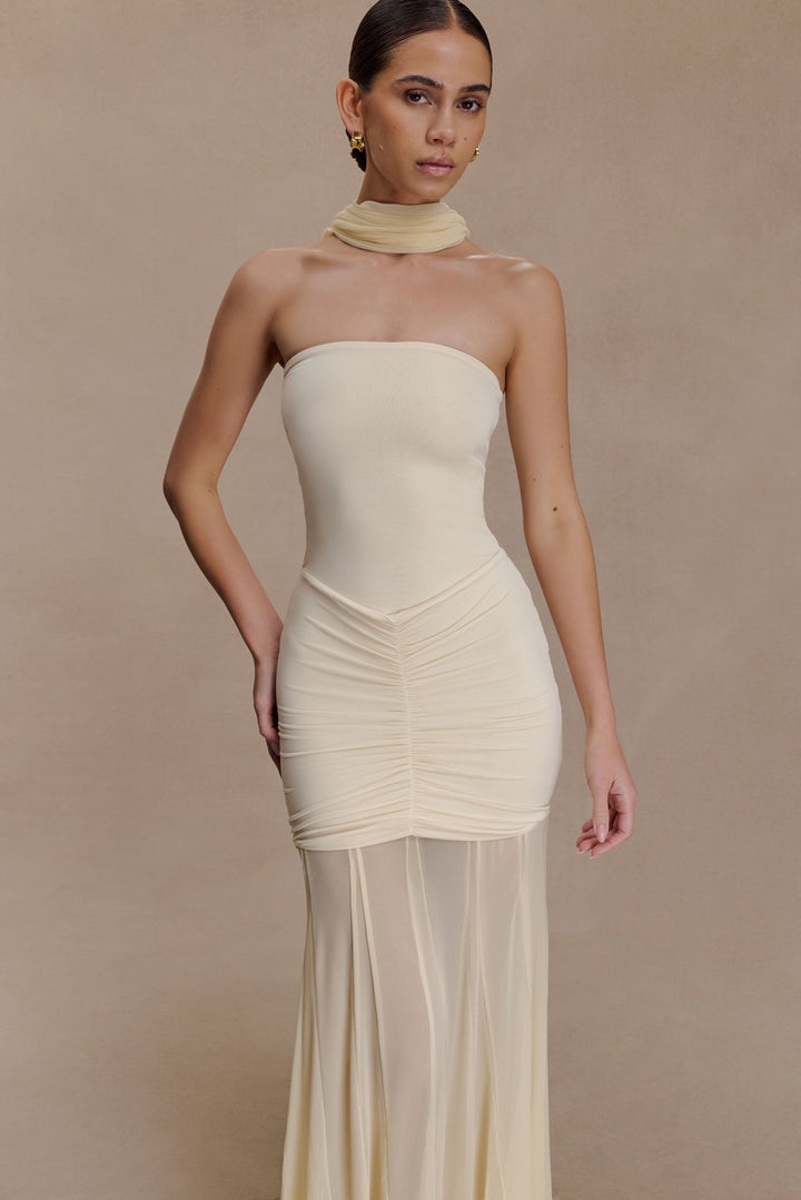 Caspian Slinky And Mesh Off Shoulder Maxi Dress - 26