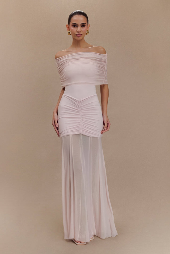 Caspian Slinky And Mesh Off Shoulder Maxi Dress - 16