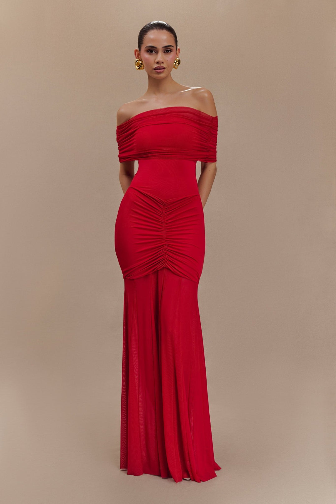 Caspian Slinky And Mesh Off Shoulder Maxi Dress - 9