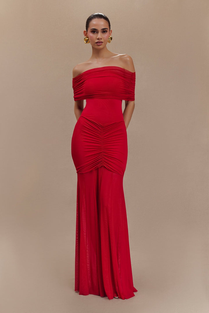 Caspian Slinky And Mesh Off Shoulder Maxi Dress - 9