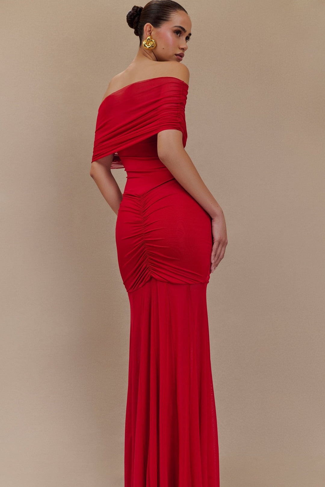 Caspian Slinky And Mesh Off Shoulder Maxi Dress - 11