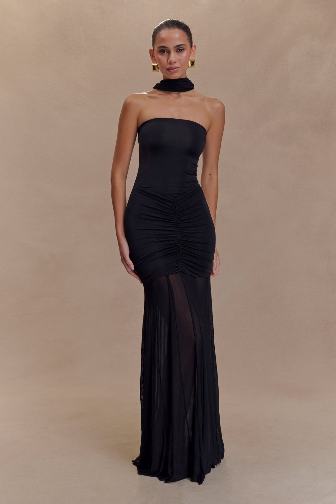 Caspian Slinky And Mesh Off Shoulder Maxi Dress - 3