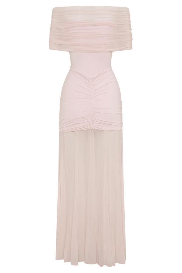 Caspian Slinky And Mesh Off Shoulder Maxi Dress - 22