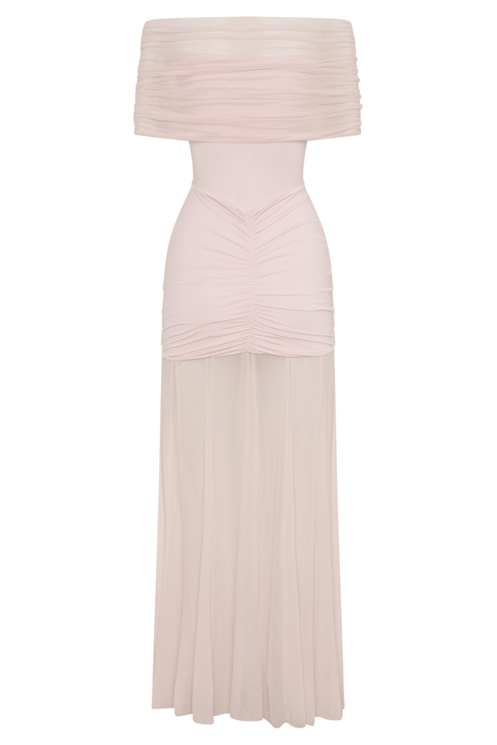 Caspian Slinky And Mesh Off Shoulder Maxi Dress - 22