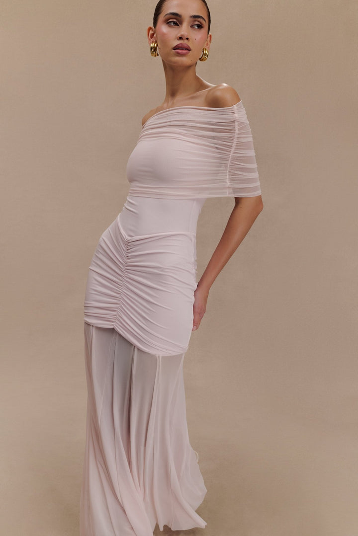 Caspian Slinky And Mesh Off Shoulder Maxi Dress - 19